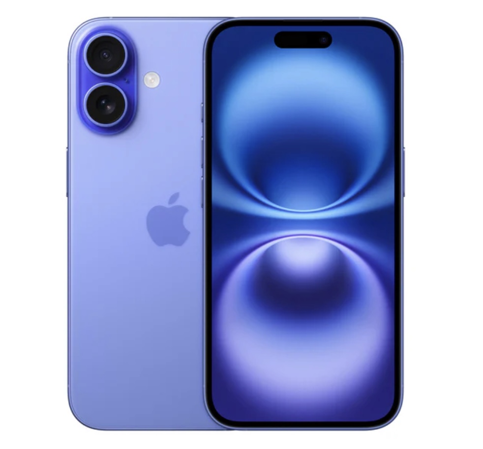 iPhone 16 — front and back view with 6.1-inch display and Camera Control
