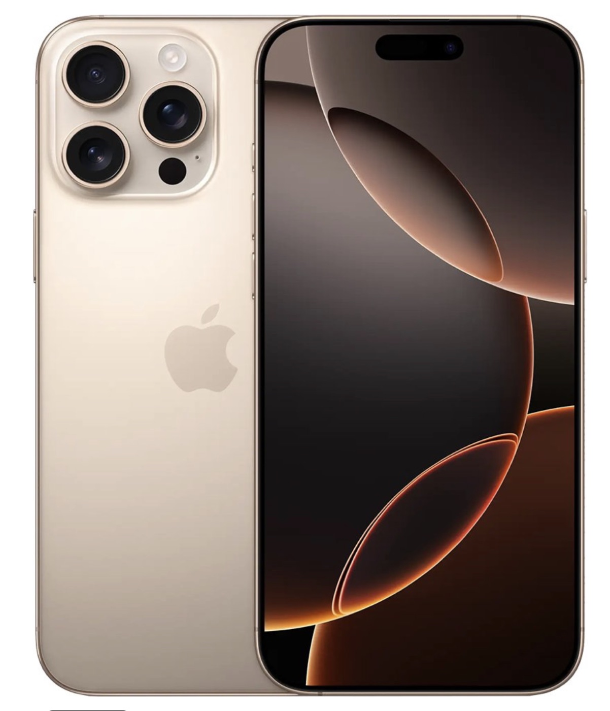 iPhone 16 Pro Max in Natural Titanium — front and back view