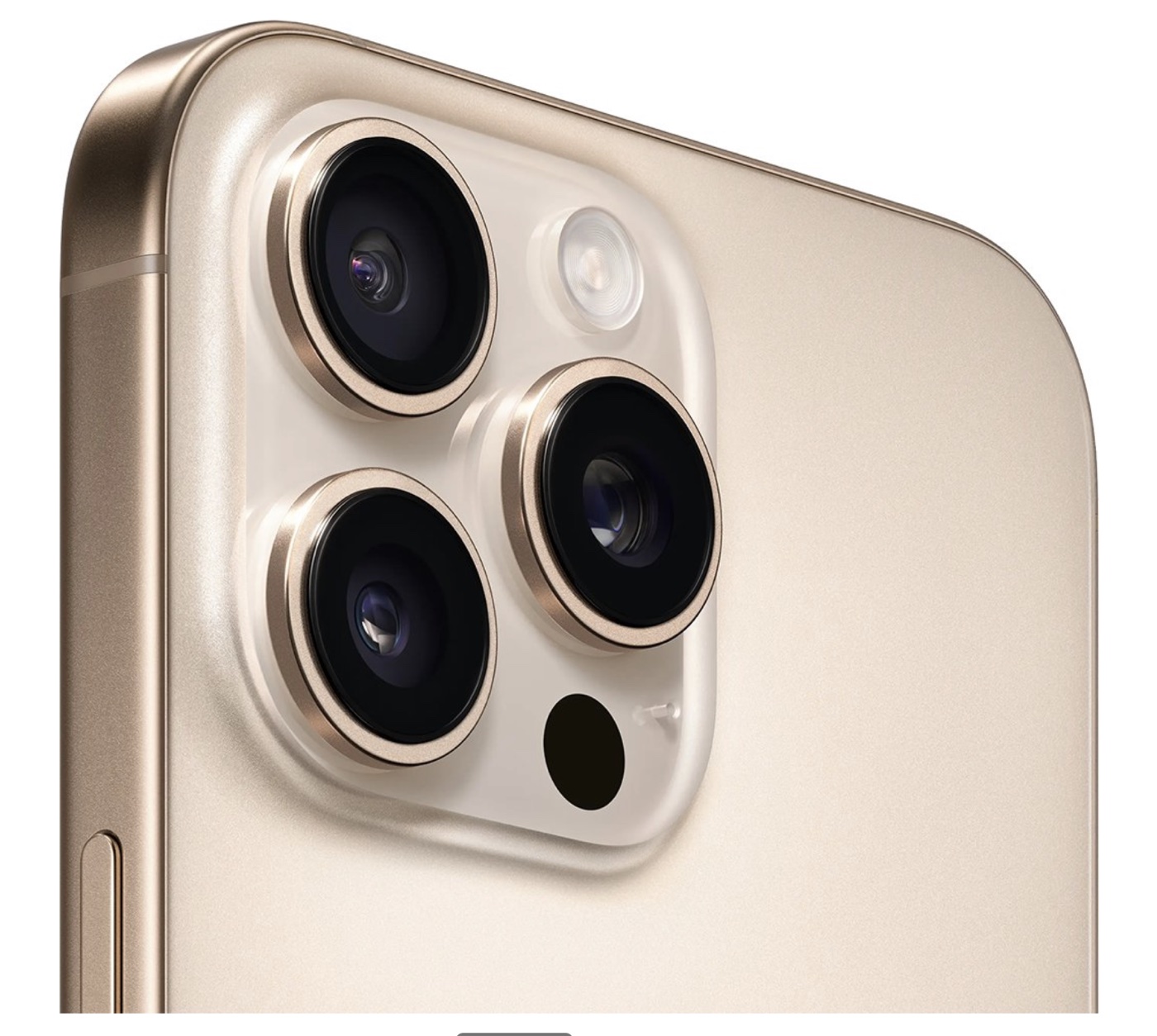iPhone 16 Pro Max in Natural Titanium — back panel and side profile