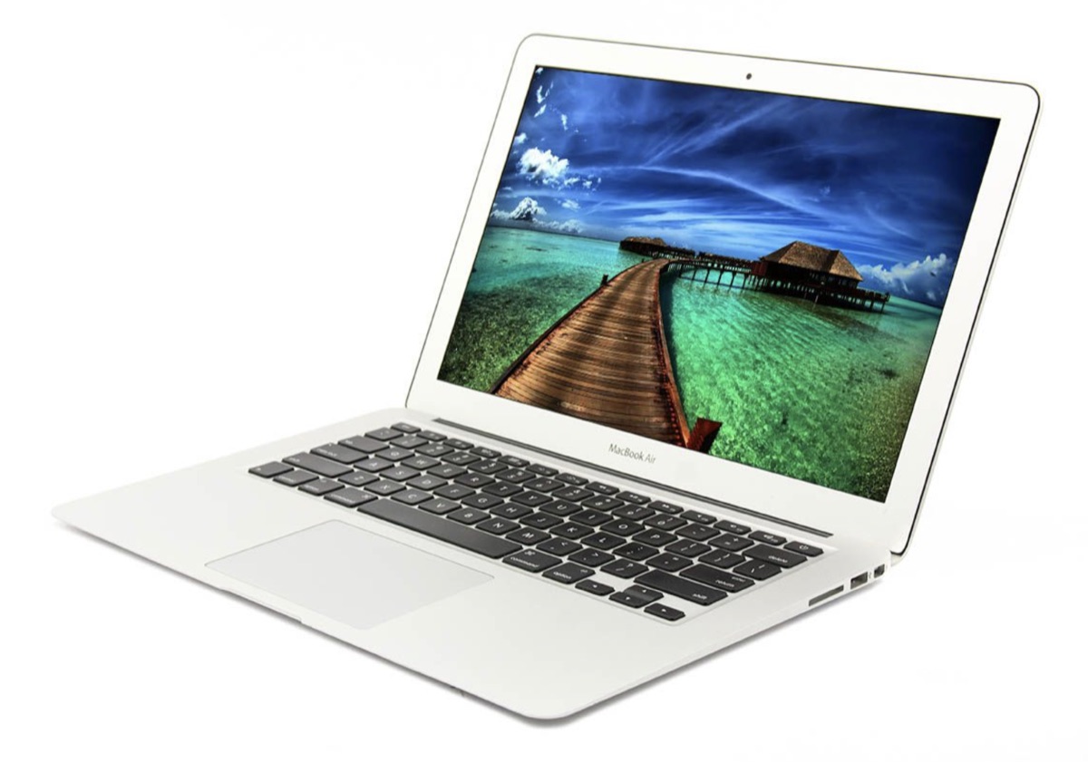 MacBook Air 13" (A1466) — closed lid view with classic Apple logo and wedge-shaped aluminium chassis