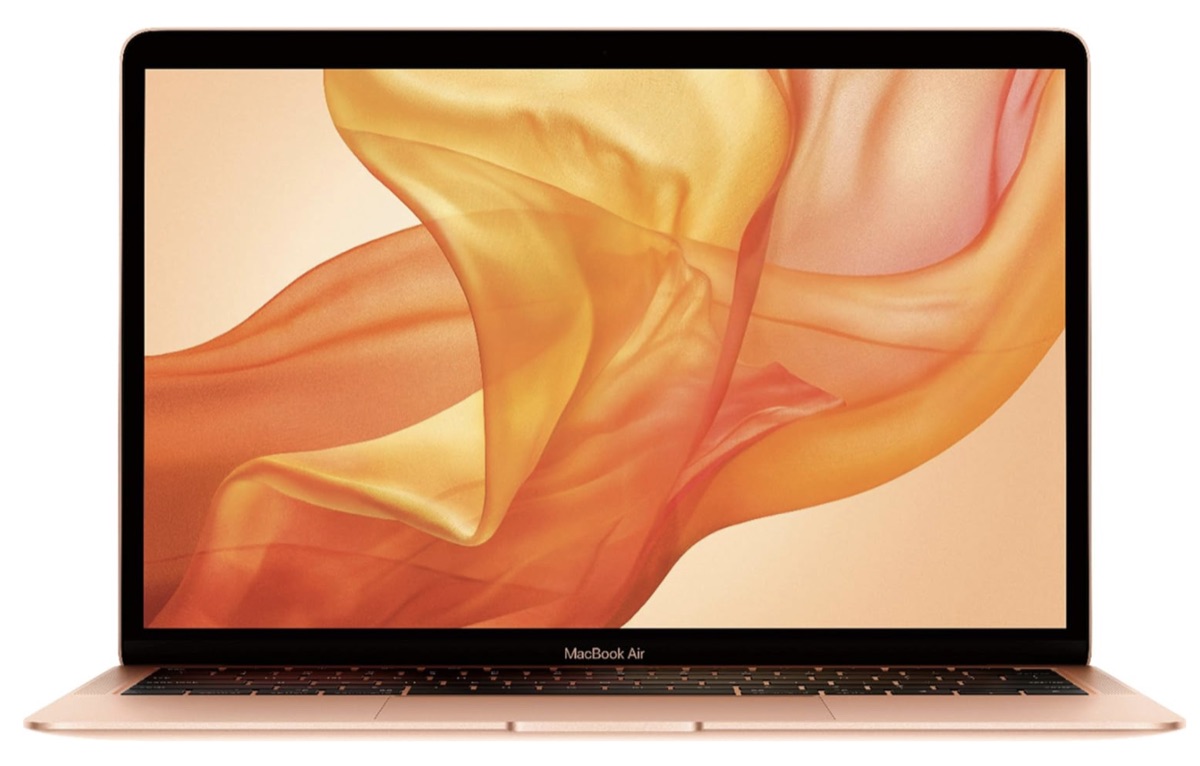 MacBook Air 13" (A2179) — closed lid view with Apple logo and wedge-shaped aluminium chassis