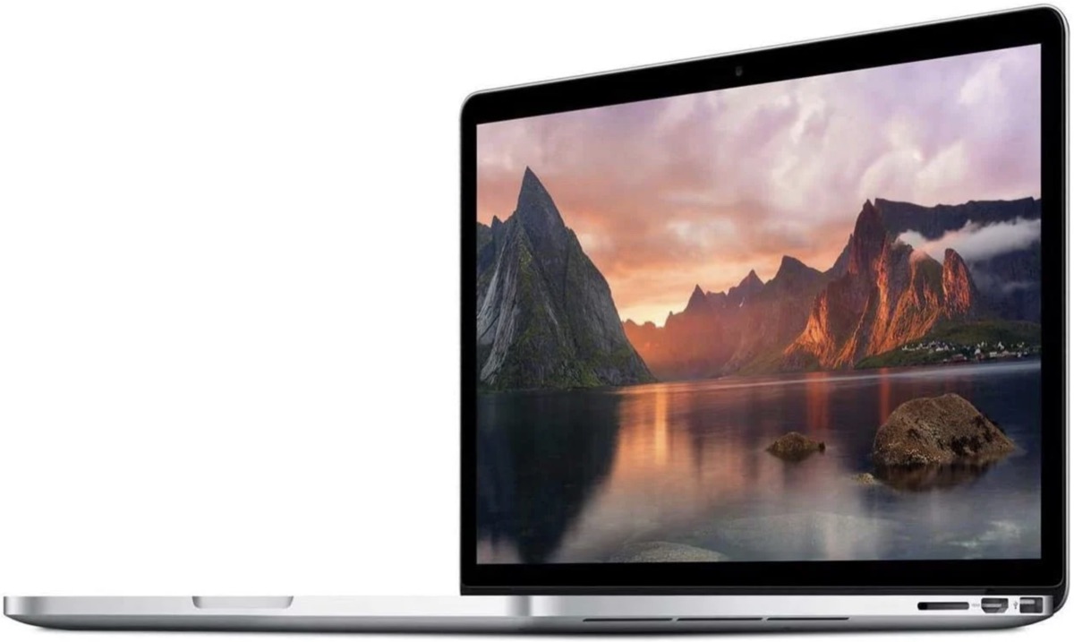 MacBook Pro Retina 13" (A1502) — closed lid view with Apple logo and aluminium unibody chassis