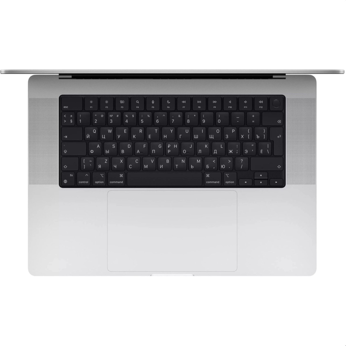 MacBook Pro 16" M1 Pro/Max (A2485) — top-down view of full-size Magic Keyboard and Force Touch trackpad
